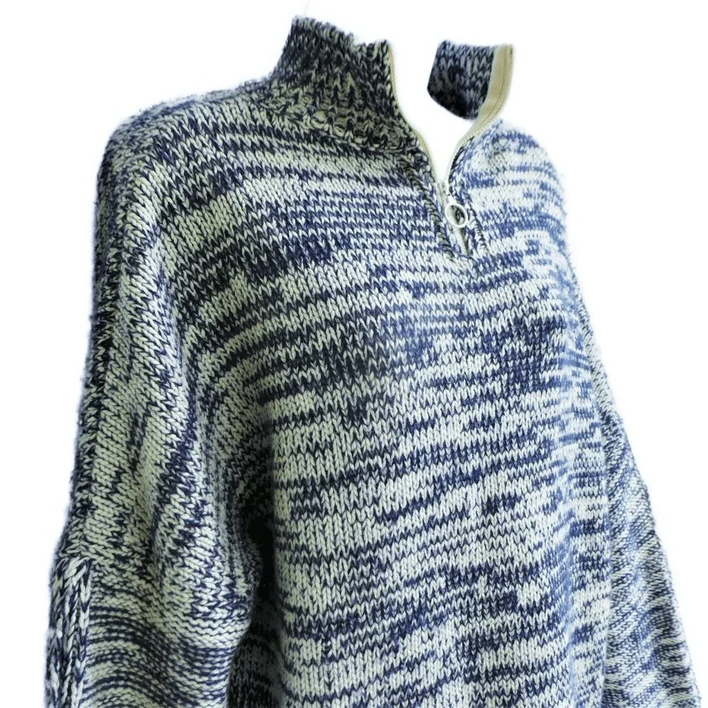WooL CaSHMeRe ALPaCa Akris Punto Knit Sweater Quarter Zip Navy White Marled 12